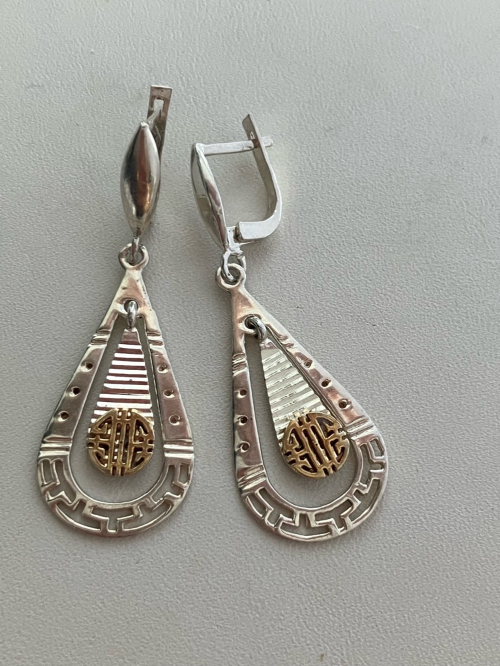 Silver Teardrop Dangle Earrings with Gold Accent